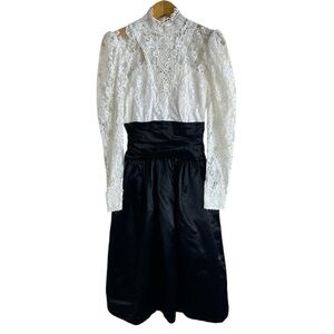 Scott McClintock 80s Victorian Lace Satin Dress Sz 8
